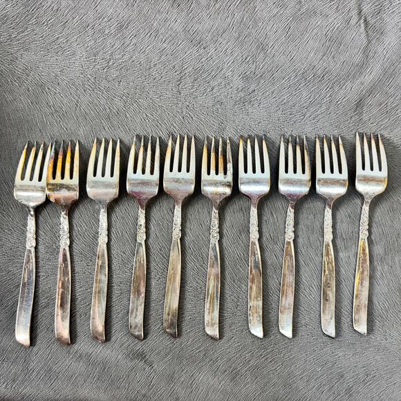 Salad Forks Lot of 10 South Seas Silverplate 1955 Oneida Community 6 7/8" - Picture 2 of 2